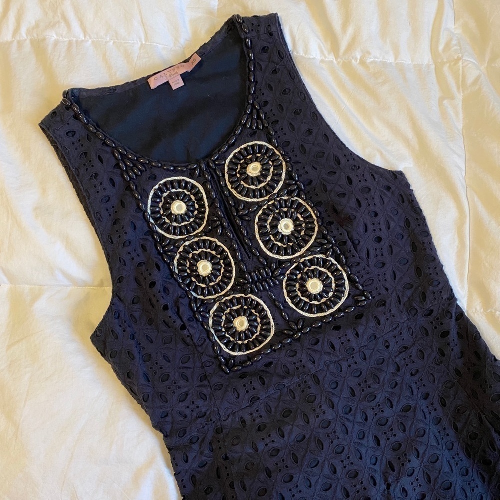 Calypso St. Barth Navy Lace Beaded Shift Dress - Picture 3 of 8